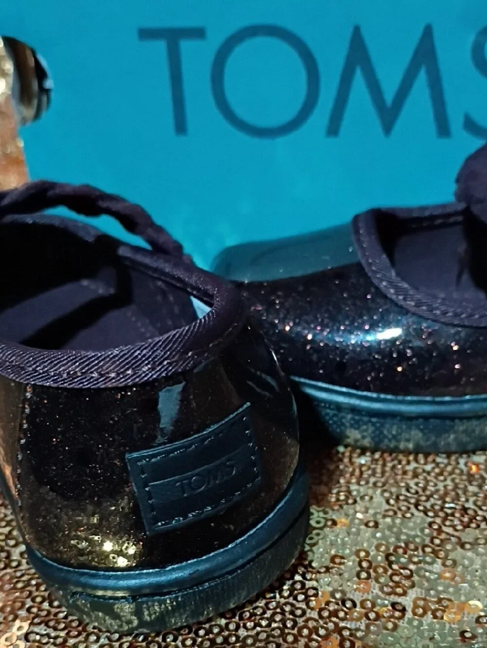 Toms Brown Glitter Braided Strap Mary Jane Flats